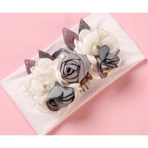 16pc/lot Infant Baby Flower Nylon Headbands Boutique Satin Burned Flower on Wide Nylon Headbands for Children Girls Headwear