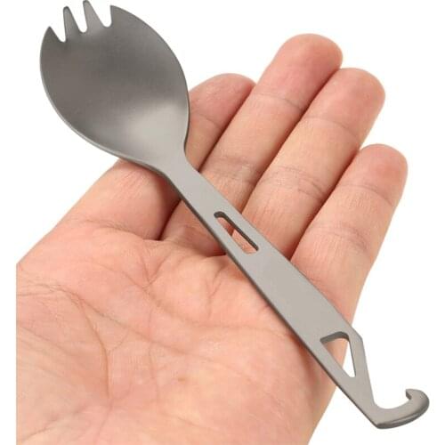 2 In 1 Outdoor Titanium Spoon Camping Tableware Bottle Opener Picnic Dinner Titanium Spork Fork for Travel Backpacking