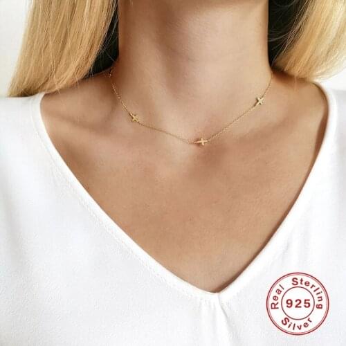 AIDE 925 Sterling Silver Chain Choker Necklace for Women Exquisite Geometric INS Cross Clavicle Necklaces Fine Jewelry collares