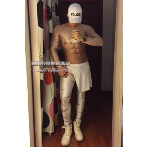 Bar party male singer stage 3D fake abdominal muscles fake muscles fake hollow sexy one-piece costumes carnival party