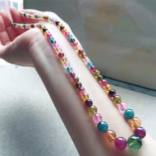 10.5-4.5mm Genuine Natural Tourmaline Crystal Bracelet Fashion Colorful Jewelry Round Bead Gem Stretch Bracelets