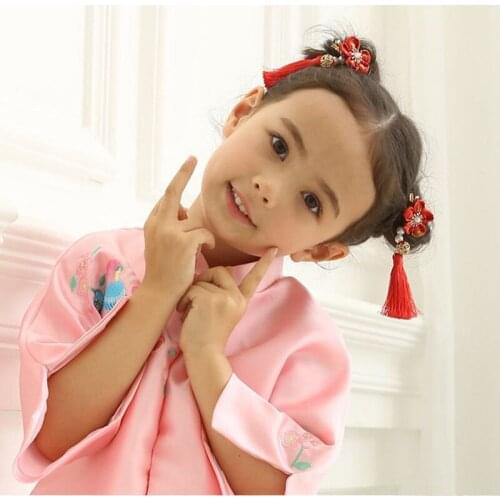 Childrens Chinese style hair clip hair ball fringed girl cute hair accessories