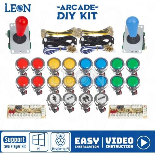 Diy Arcade Game Kit For 2 Player Zero Delay Usb Encoder 5 Pin 8 Way Arcade Joystick Chrome Plating Illuminated Arcade Button Led
