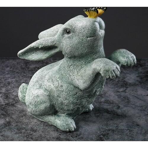 HOT Resin Garden Statues Rabbits with Butterfly Sculpture Outdoor Art Figurine Ornament for Patio Lawn Front Yard