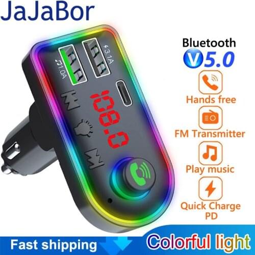 JaJaBor FM Transmitter Bluetooth 5.0 Handsfree Car Kit Stereo Audio MP3 Player With 3.1A PD Fast Charger Wireless FM Modulator