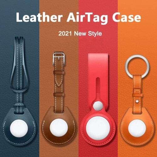 M3C Luxurious Shockproof Protective Case For Apple AirTag Leather Hangable Anti-lost Device Key Ring Luggage Tag Bag Charm Loop