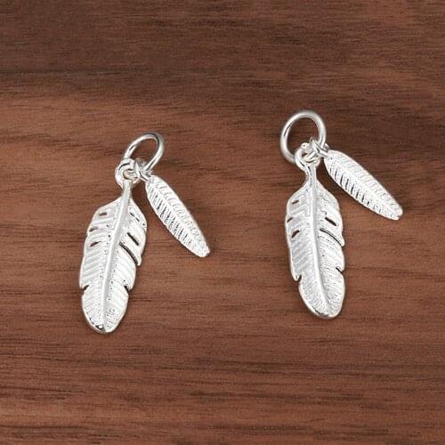 MINGXUAN 20*6mm 925 Sterling Silver Color feather connection Charm Pendant Earring settings for Diy Necklace Jewelry Making