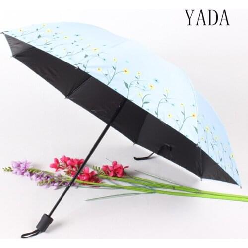 YADA 2020 Mini INS Fashion Flower Umbrella Parasol Rainy Three Folding Umbrellas For Girl Women UV Windproof Umbrellas YD200029