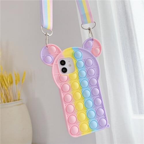 Cartoon 3D rainbow Soft silicone Phone case For iphone 12 mini 11 pro max xs max xr SE2 6 7 8 plus with kid Hang rope cute cover
