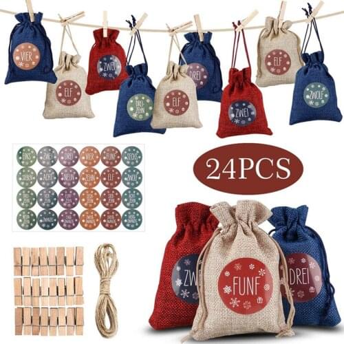 Advent calendar filled cloth bag 1-24 number sticker Christmas gift bag children crafts filled gift hanging bag
