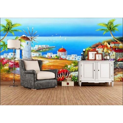3d room wallpaper custom mural non-woven Oil painting scenery of the Mediterranean Sea painting photo wallpaper for walls 3 d