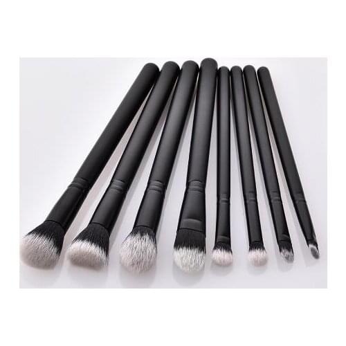 New style Black color 8pcs makeup brushes set wooden handle with aluminum tube and nylon wool