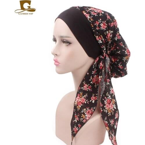 Vintage Wide Band cotton print Bonnet Cap Comfortable Night Sleep Hat Hair Loss Cap hair band Bandanas