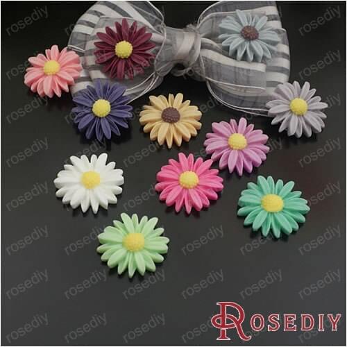 Wholesale 25mm Random Mix Colours Daisy Flower Resin Beads Diy Jewelry Findings Accessories 20 Pieces(JM5929)