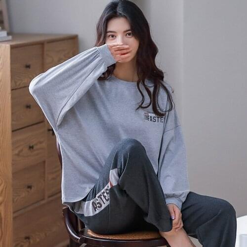 Autumn&Winter Keep Warm Pijama Yellow Cartoon Print Womens Pajamas Long Pure Cotton Loose Pijamas Feminino Womens Home Clothes