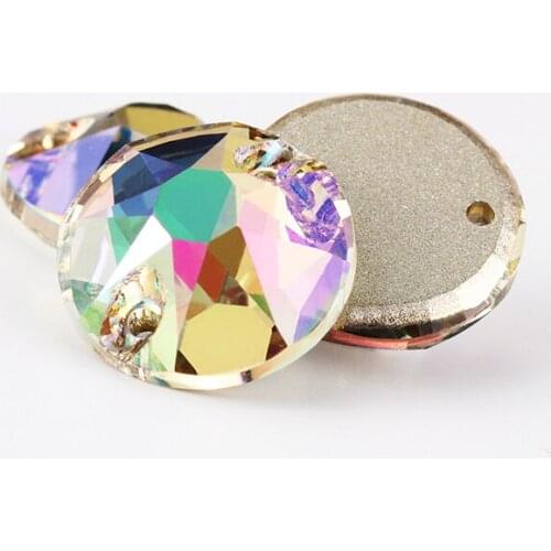 Ghost Light Golden Round Rivoli K9 Flatback Sew-on Rhinestones Crystal on Clothes Strass Glass for Diy Craft Decoration Jewelr