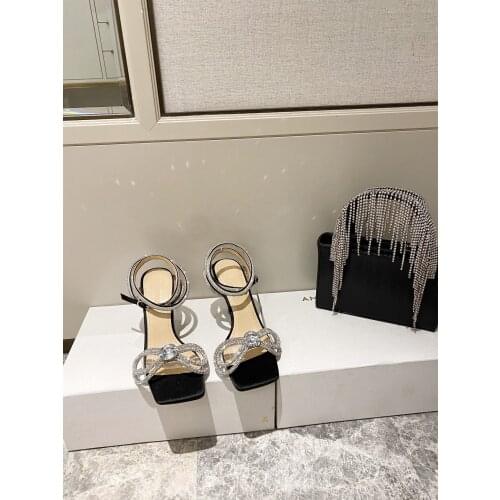 Double diamond bow with crystal-embellished Transparent PVC heels high-heeled sandals 8cm with crystal strap heel princess heels