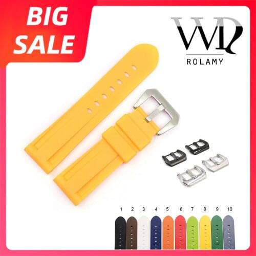 Rolamy 22 24mm TOP Quality Green White Black Yellow Waterproof Silicone Rubber Replacement Watch Band Strap For Panerai Luminor