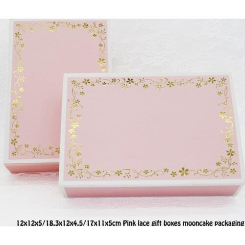 20pcs/lot 12x12x5/18.3x12x4.5/17x11x5cm Pink lace gift boxes mooncake packaging for decorative package present cardpaper box