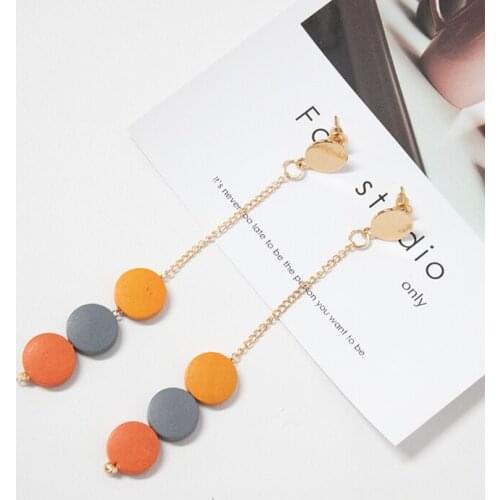 Earrings Jewelry 3 Color Wooden Pieces Drop Earrings for Women Korean Style Fashion Long Simple Earrings Wholesale Earrings