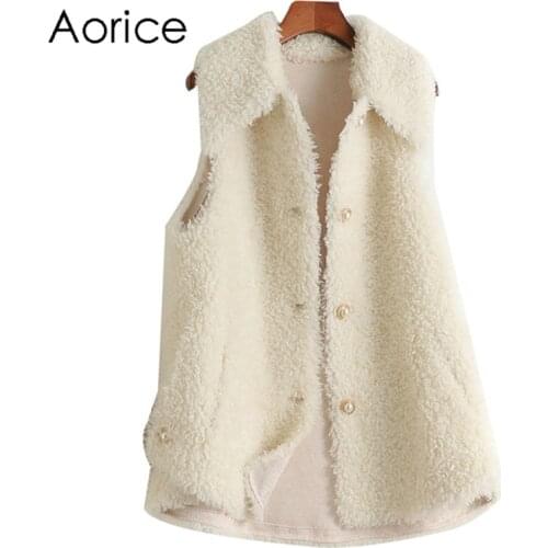 Aorice Women Real Wool Fur Coat Jacket Winter Warm Female Girl Real Sheep Shearing Over Size Parka Vests A10045