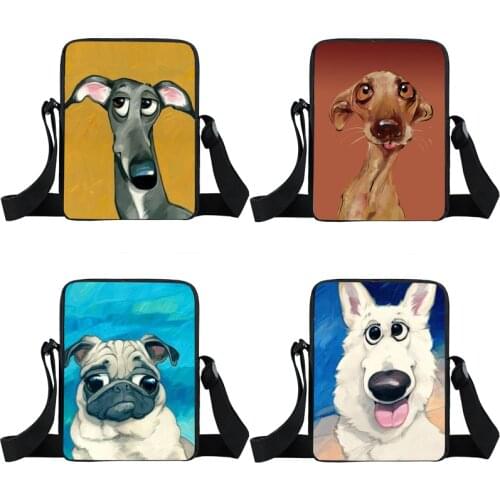 Cute Dachshund Dog Pug print small shoulder bag women handbag mens crossbody bags Adult book bag student messenger bags