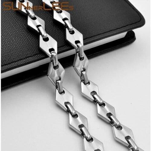 SUNNERLEES Jewelry Stainless Steel Necklace 11mm Geometric Link Chain Silver Color Gold Plated Men Women Gift SC135 N