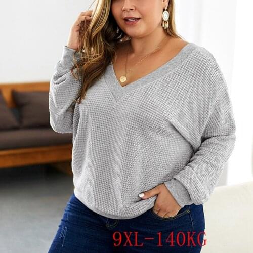 Autumn/winter new style womens plus size sweater 5XL 6XL 7XL 8XL 9XL womens sexy deep V-neck bat sleeve sweater bust 143CM