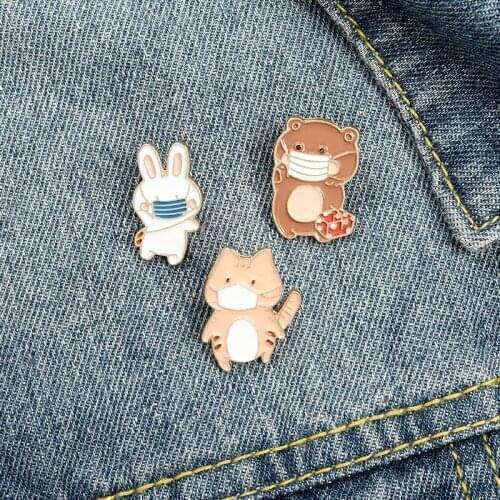 Cartoon animal cute rabbit bear kitten womens accessories Enamel Pins Bag Badges Brooches clothes label pin
