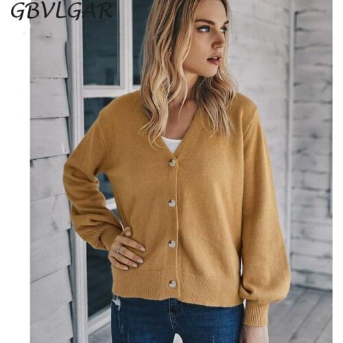 Women Long Sleeve V-neck Single Breasted Pink Cardigan Jacket Female Casual Solid Sweater Cardigan Button Coat Autumn Sweater