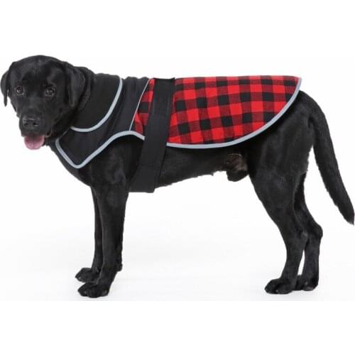 Dog Winter Coat British Style Plaid Dog Clothes Windproof Cozy Cold Weather Dog Fleece Lining Jacket Reflective Dog Apparel