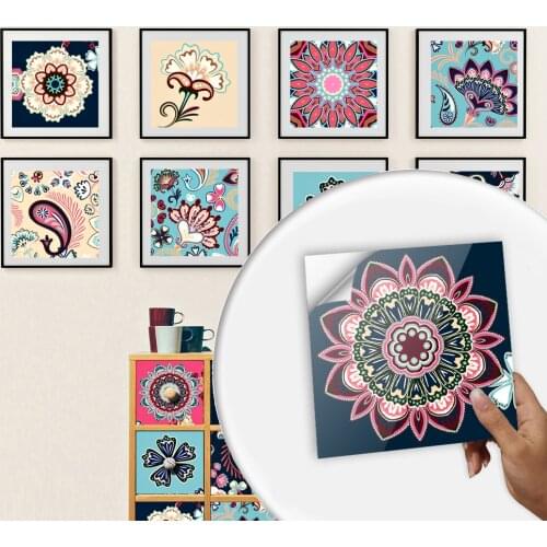 10pcs Colorful Flowers Pattern Hard Tiles Wall Sticker Kitchen Bathroom Art Mural Peel & Stick Oil-proof Ceramics PVC Wallpaper