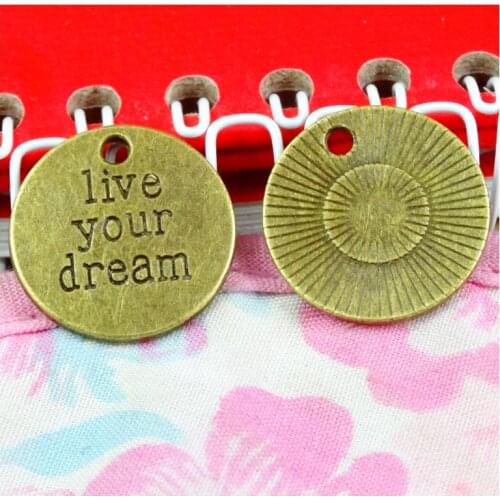 30Pcs 19.4MM Antique Bronze Color Live Your Dream Word Plate Charms Pendant:DIY For Bracelet