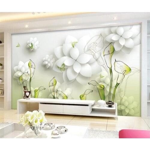 3D Wallpaper Beautiful white Flowers white Photo Murals Living Room Dining Room Modern Simple Decor Wall Painting Papel Mural