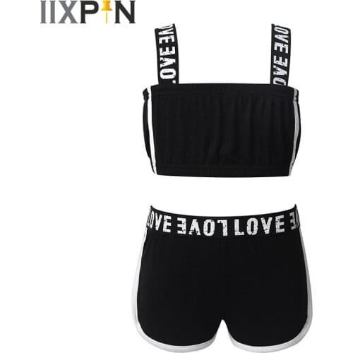 Baller Dance Gymnastics Leotard Kids Girls Tankini Dance Outfit Tube Top With Shorts Fitness Activewear Dance Exercise Clothes