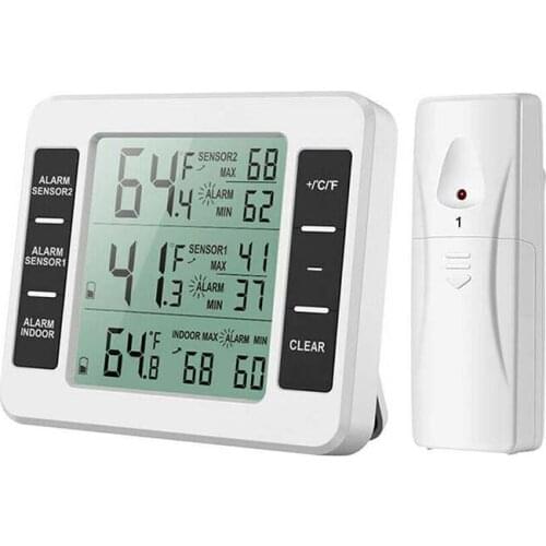 LCD Screen Displays Wireless Digital Thermometer Freezer Indoor Outdoor Sensor Audible Waterproof Adjustable Thermometer Alarm