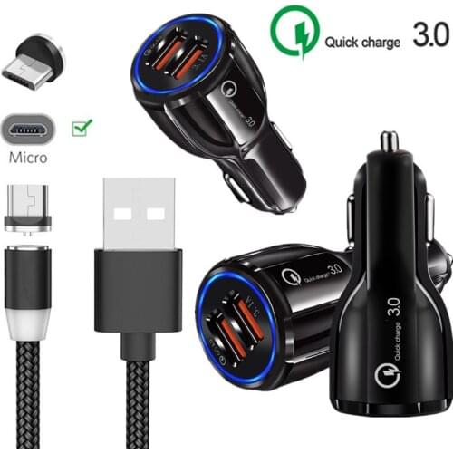 For Samsung galaxy A10 A6 A7 2016 J3 J7 J4 Huawei Y5 Y6 2018 Y7 2019 cellphone QC 3.0 Fast Car charger magnetic Micro USB Cable