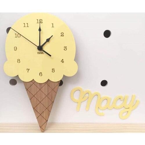 Hot Air Balloon Ice Cream Mute Clock INS Nordic Kids Room Decoration Wall Hanging Clocks Ornament Children Bedroom Home Decor