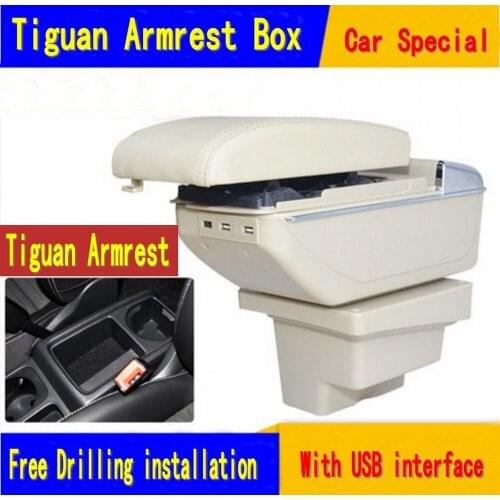 For Volkswagen Tiguan Armrests box central Store content box with cup holder interior car-styling accessory part 2009-2017