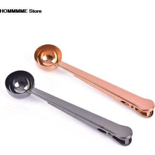 Two-in-one Stainless Steel Coffee Spoon Sealing Clip Coffee Measuring Spoon Kitchen Gold Accessories Recipient Cafe Decoration