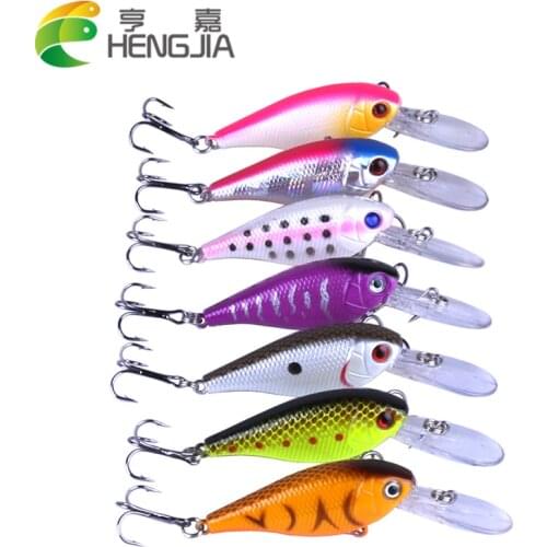 HENGJIA 7pcs 8cm 7g Fishing Lure Minnow Artificial Fishing Wobblers Hard Bait Pesca swimbait Crankbait diving 2.5-3.6m