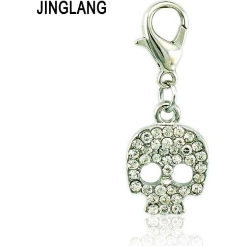 JINGLANG W Lobster Clasp Charm White Rhinestone Skull Mask Charms DIY Pendants Jewelry Accessories Free Shipping