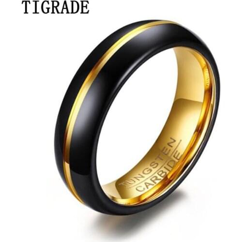 Tigrade 8mm Black Tungsten Ring Men Wedding Bands Gold Line Polished Engagement Rings Luxury Male Jewelry Gifts anillos hombre