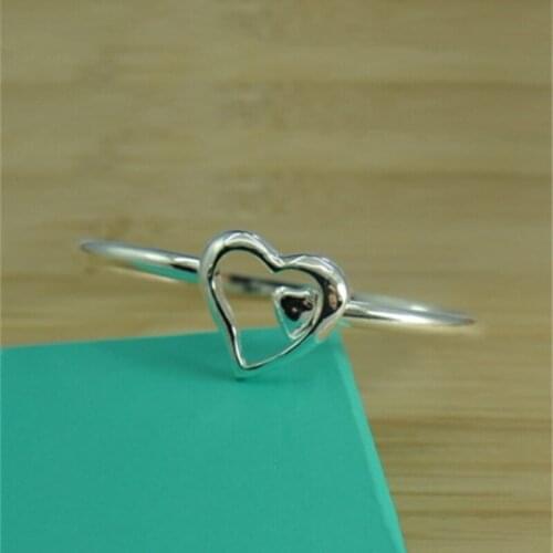 Fashion 925 Sterling Silver Love Heart woman Bracelets Cuff Heart Charm Bangle Women Fine Party Jewelry Gift