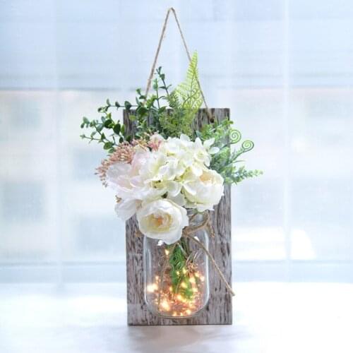 Remote Control Mason Jar Wall Light with LED & Flowers for Country Home wedding Cafe Bar Wall Bedroom Decoration