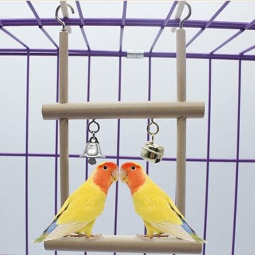 New Wooden Bird Parrot Climb Chew Bite Toy Swing Cage Hanging Bell Cockatiel Parakeet Toys 2019 Hot Sales Pet Supplies