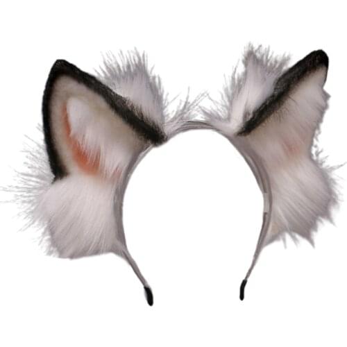 Faux Fur Wolf Ears Headband Realistic Furry Animal Hair Hoop Cosplay Costume A0NF