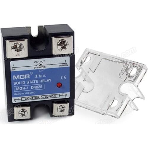 25A Single phase solid state relay SSR-25DA MGR-1 D4825 DC control AC 3-32VDC TO 24-480VAC With Protective Covers