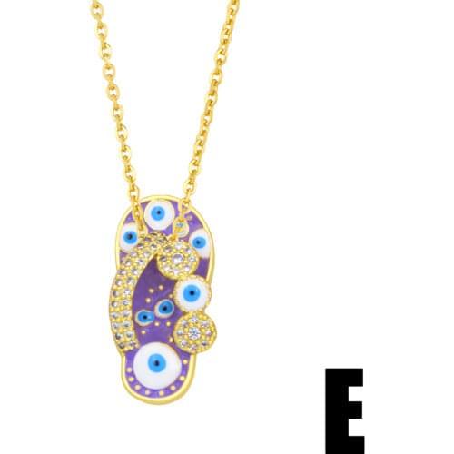 FLOLA Copper CZ Flip Flops Pendant Necklace Gold Chain Enamel Blue Evil Eye Necklace Pave Gifts Girls Jewelry nkey26