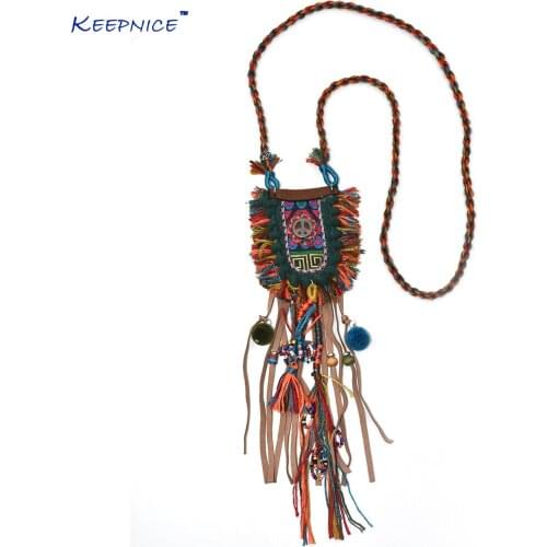 New Bohemia Ethnic Pompons pendants Necklace handmade long fringe tassel Pendants Necklace